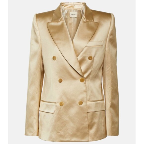 KHAITE 'Nathan' Double-Breasted Satin Blazer Jacket, Ecru - Picture 5 of 6
